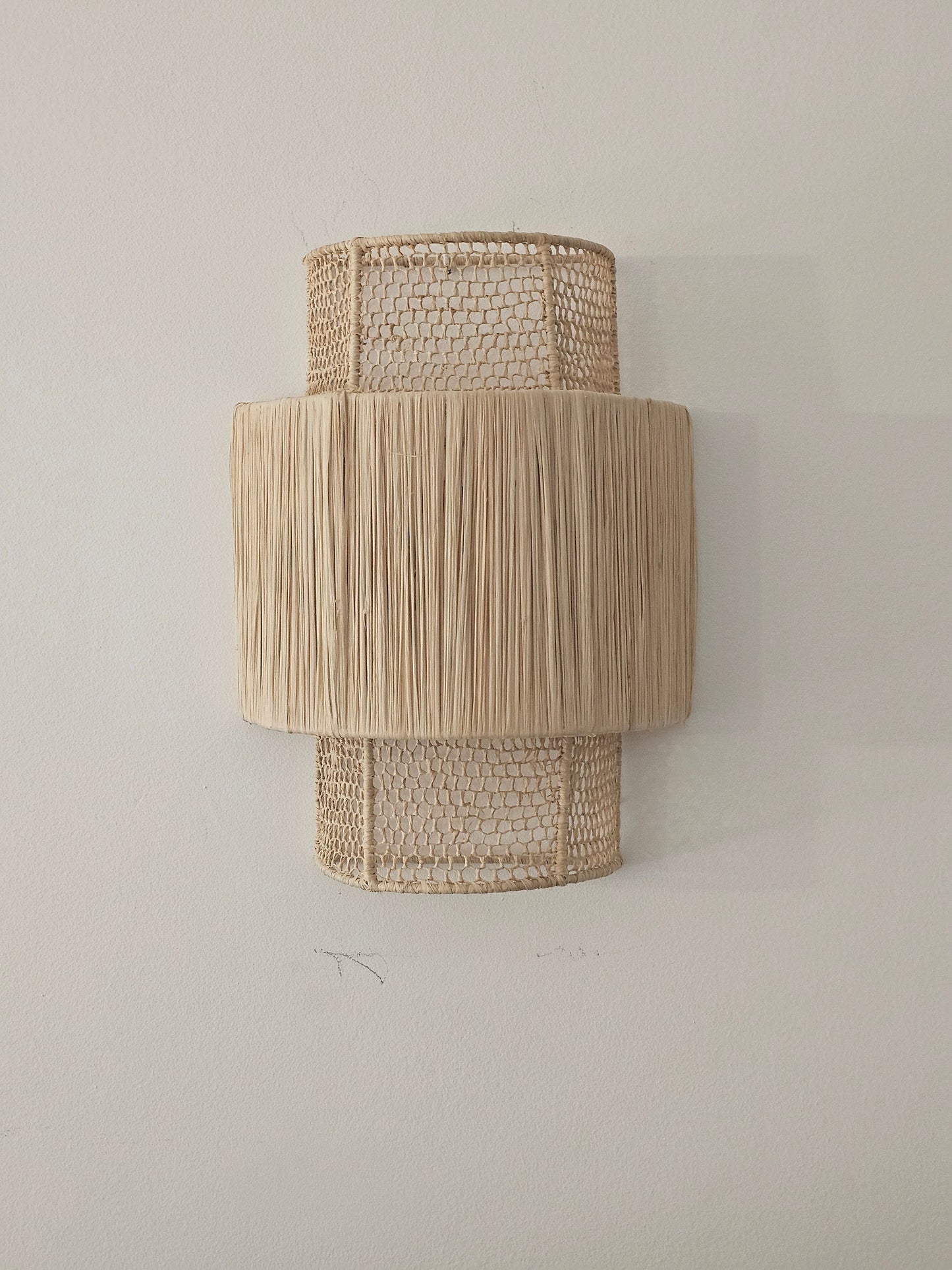 Boho Chic Raffia Wall Sconce from Morocco - Stylish Honeycomb Pattern