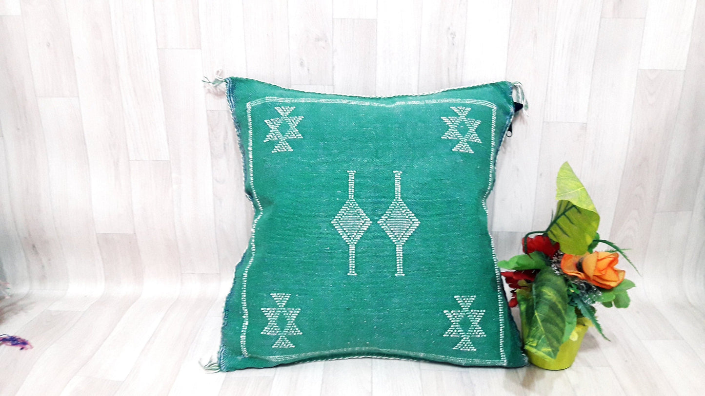 Cactus Silk Pillow, Moroccan Sabra Cushion, Handmade Cactus Silk Pillow, Berber Sabra Cushion, Pillow Throw, Moroccan Lumbar Sabra Cushion