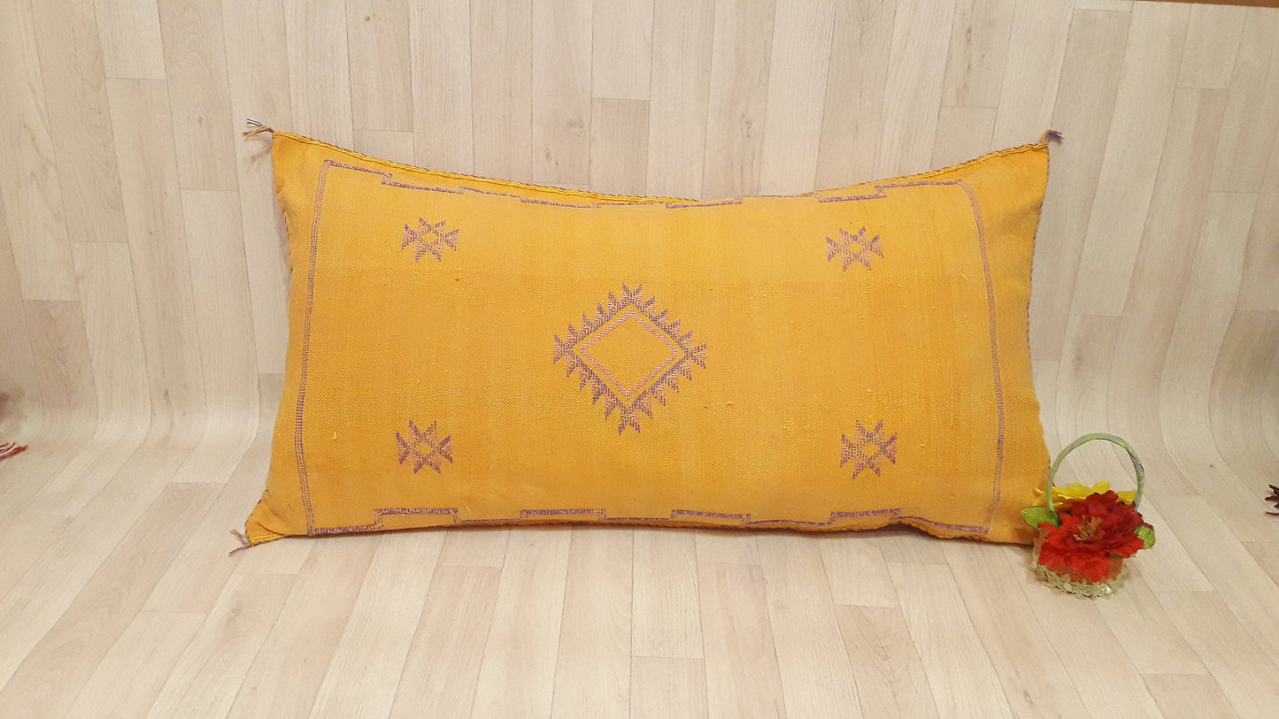 Cactus Silk Cushion Cover - Yellow Sabra Pillow - Handmade Morocco Cushion