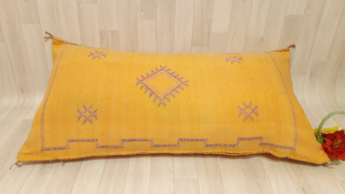 Cactus Silk Cushion Cover - Yellow Sabra Pillow - Handmade Morocco Cushion