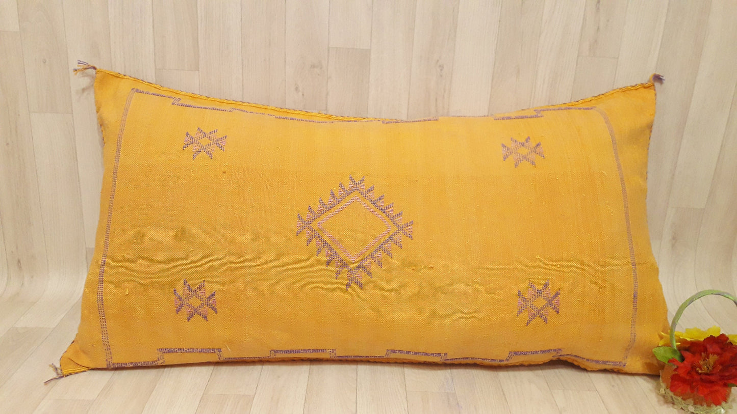 Cactus Silk Cushion Cover - Yellow Sabra Pillow - Handmade Morocco Cushion