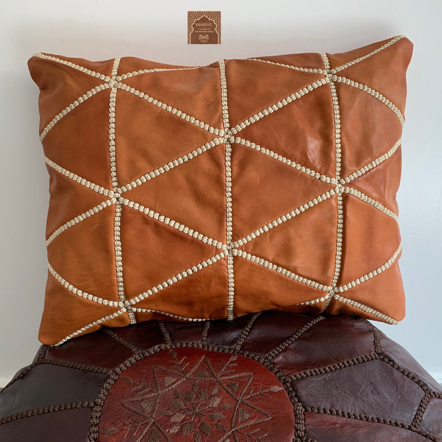 Amazing Handmade Leather Rectangular Pillow Cover, Decorative Brown Leather Pillow Case, Gift for Mum. Handmade Leather Throw Pillow Cover.
