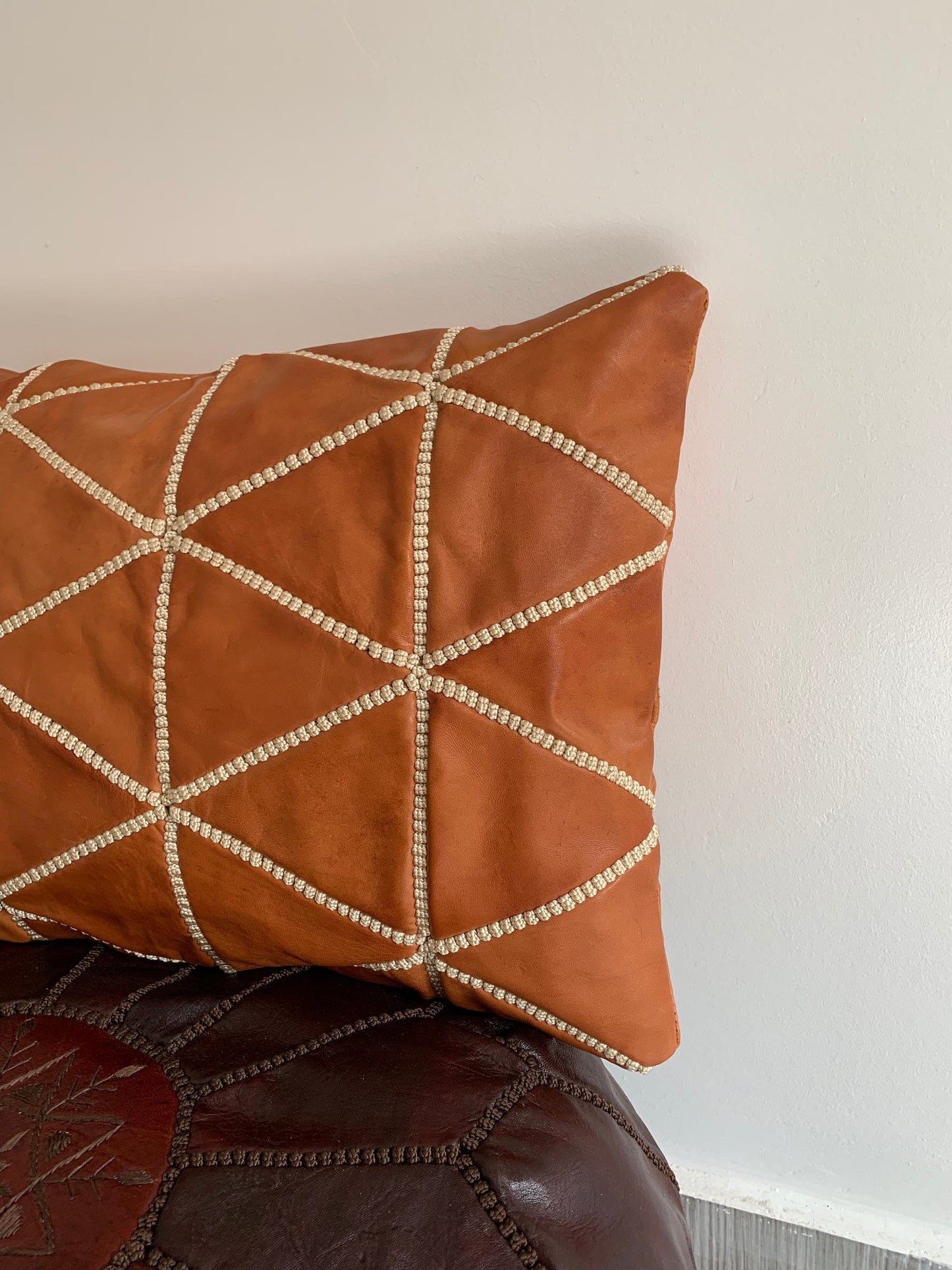 Amazing Handmade Leather Rectangular Pillow Cover, Decorative Brown Leather Pillow Case, Gift for Mum. Handmade Leather Throw Pillow Cover.