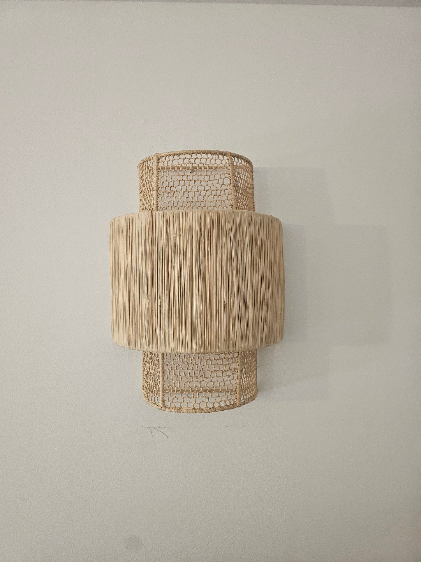 Boho Chic Raffia Wall Sconce from Morocco - Stylish Honeycomb Pattern