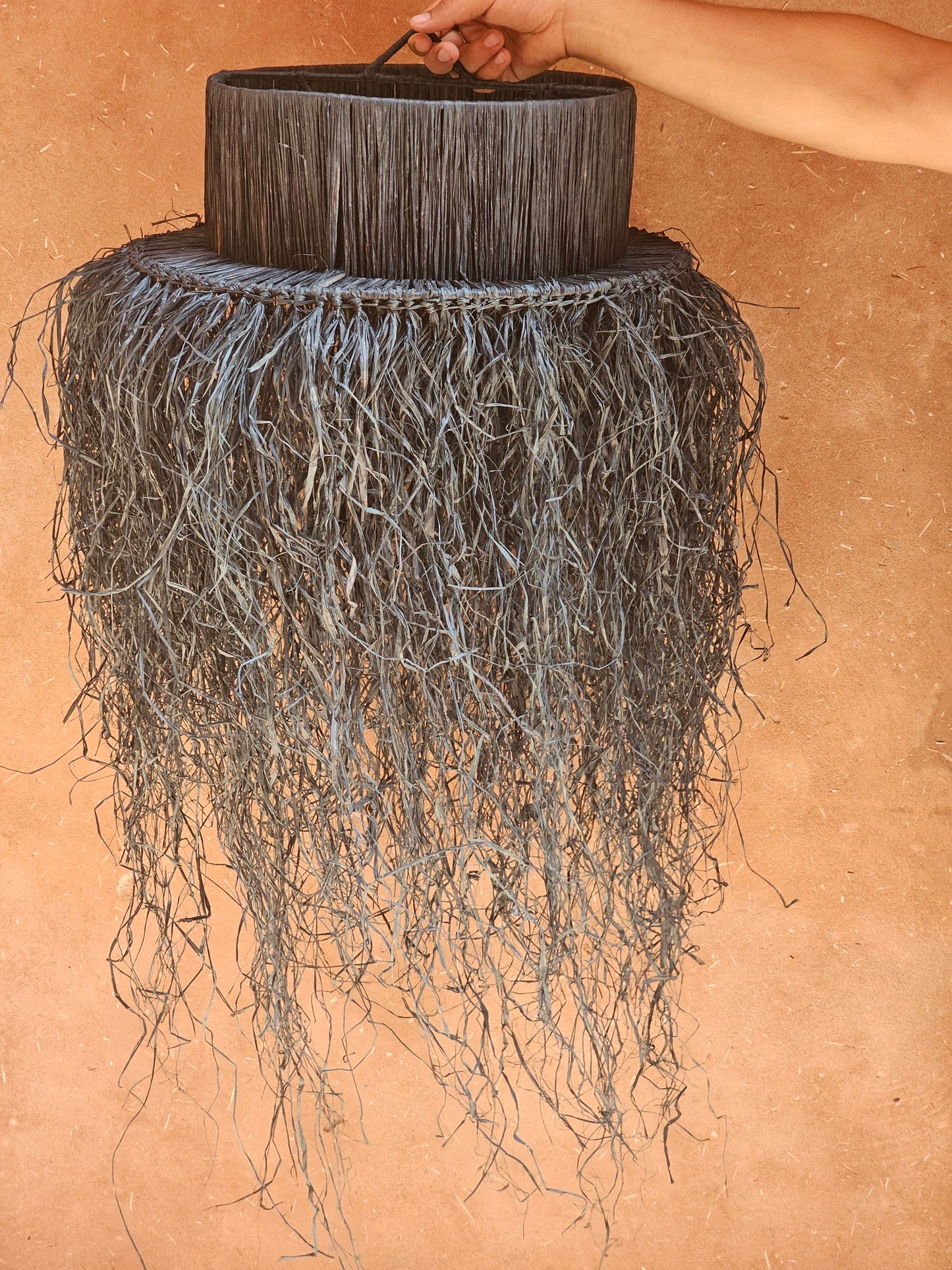 Raffia Pendant Light with Fringes , Hanging Lamp Shade in Raffia