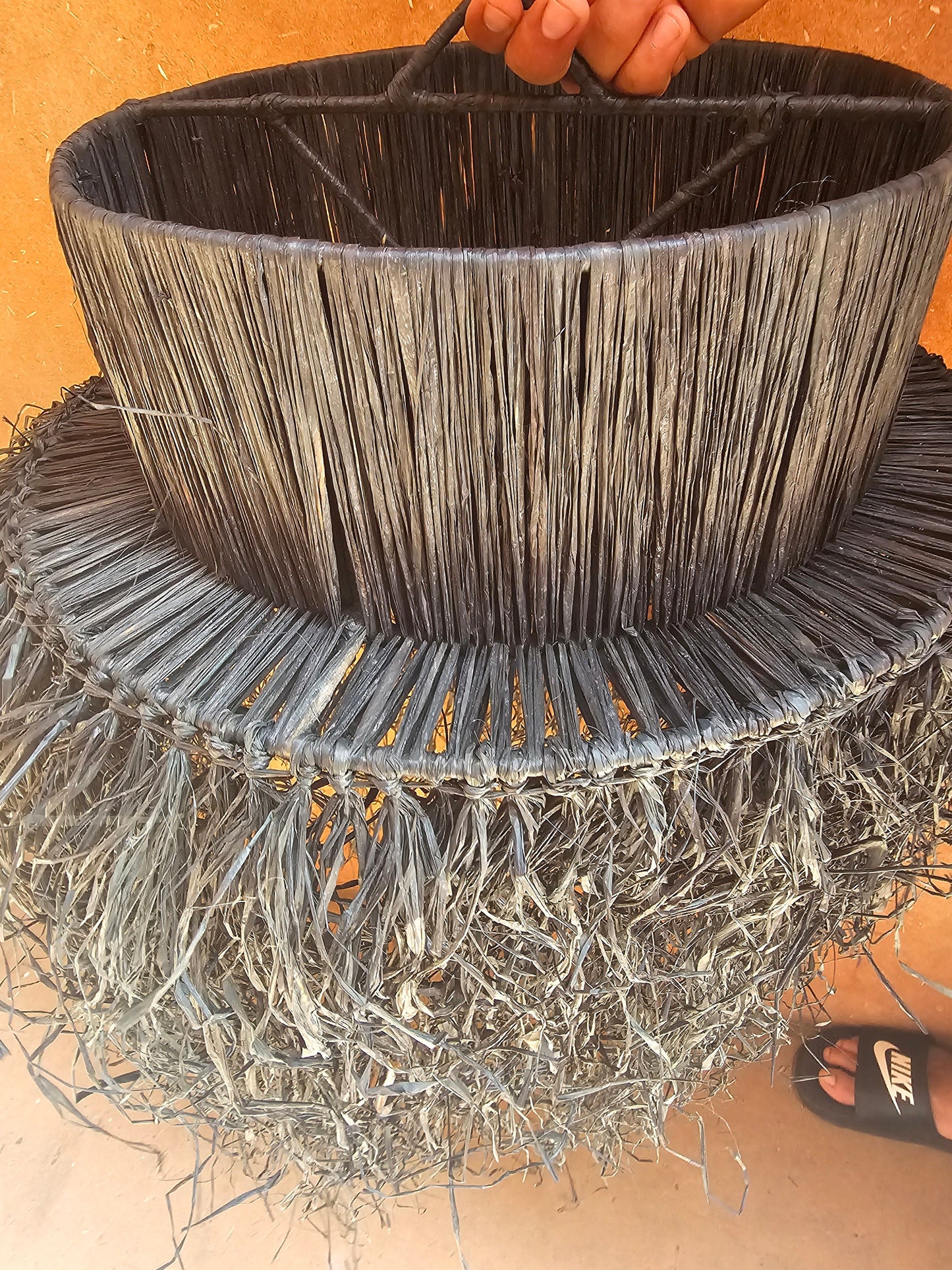 Raffia Pendant Light with Fringes , Hanging Lamp Shade in Raffia