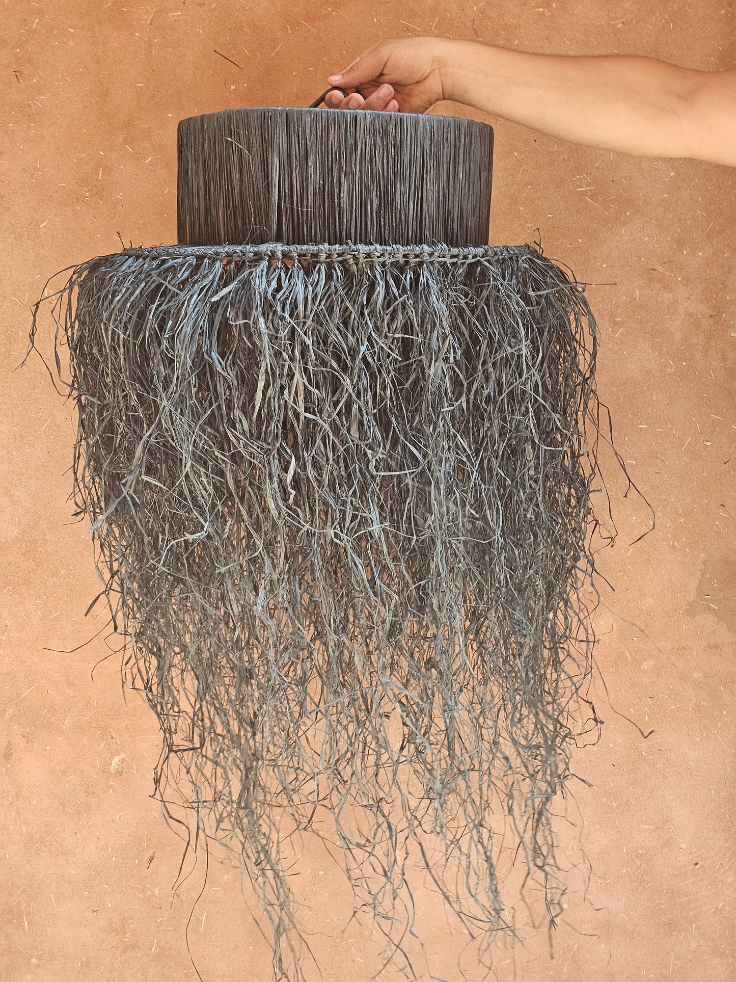 Raffia Pendant Light with Fringes , Hanging Lamp Shade in Raffia