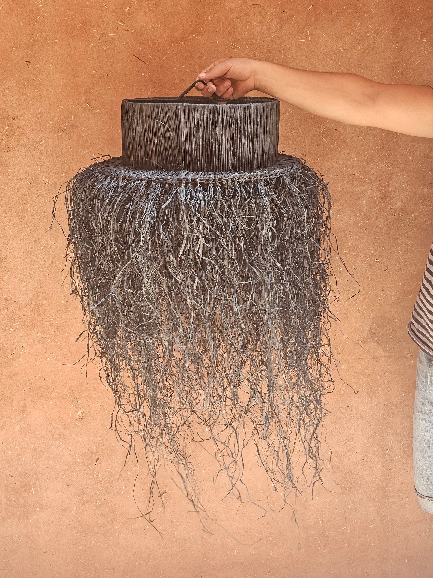 Raffia Pendant Light with Fringes , Hanging Lamp Shade in Raffia