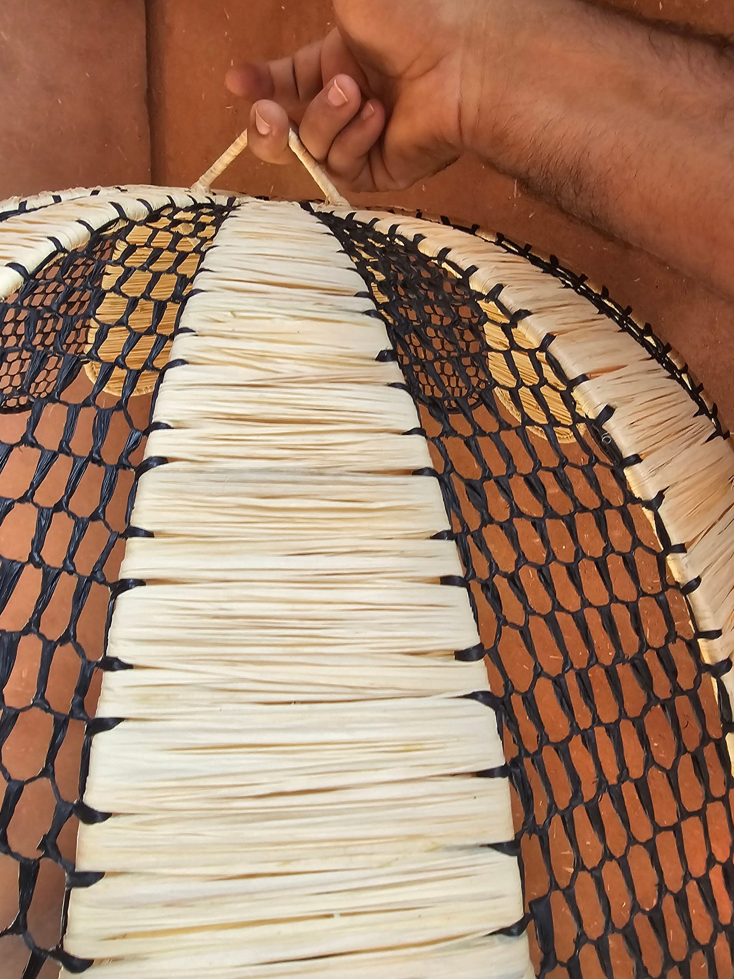 Raffia Pendant Light , Hanging Lamp Shade in Raffia Black and White