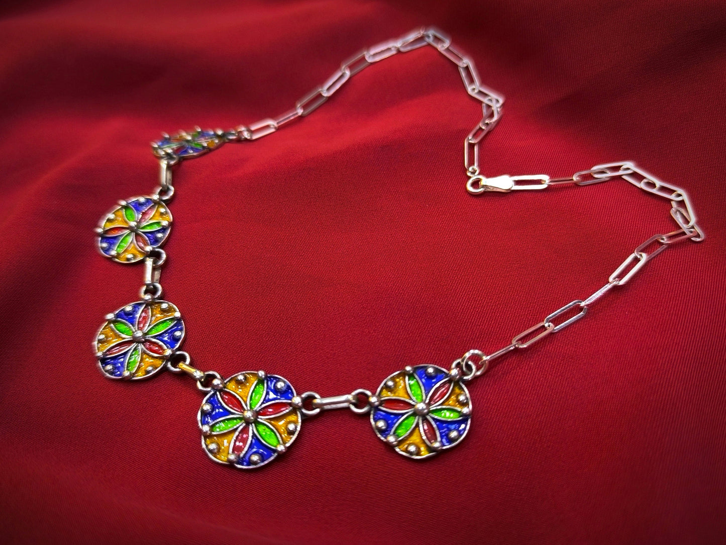 Berber Necklace in Enameled Sterling Silver, Kabyle Necklace, Berber Jewelry, Ethnic Necklace, Moroccan Jewelry, Kabyle Jewelry, Tribal, Boho.
