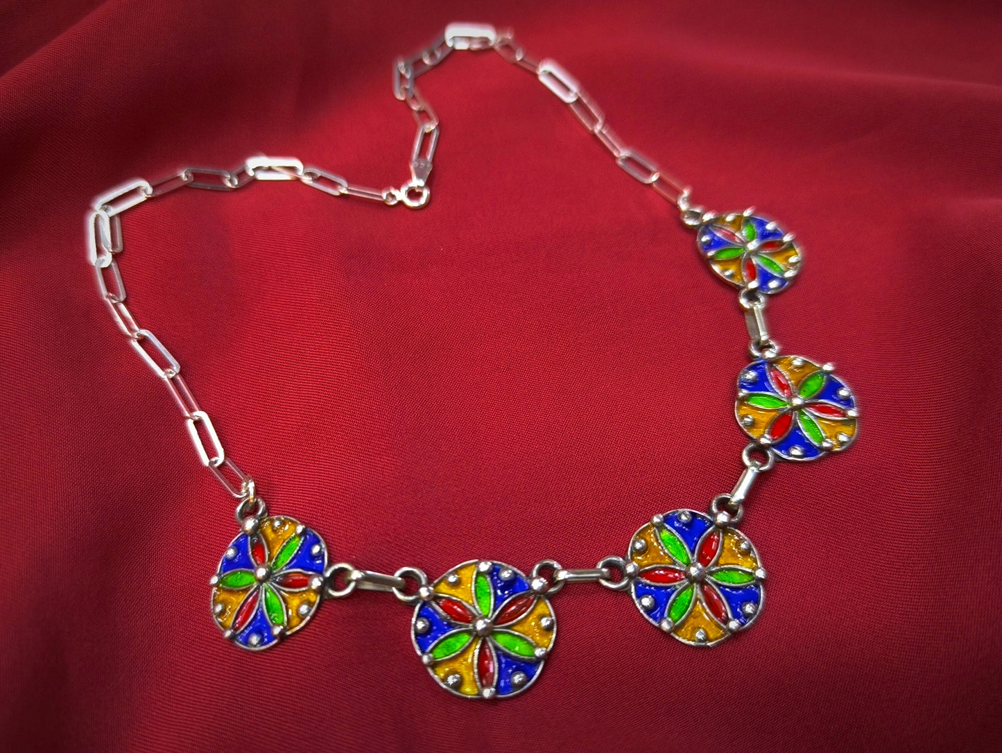 Berber Necklace in Enameled Sterling Silver, Kabyle Necklace, Berber Jewelry, Ethnic Necklace, Moroccan Jewelry, Kabyle Jewelry, Tribal, Boho.