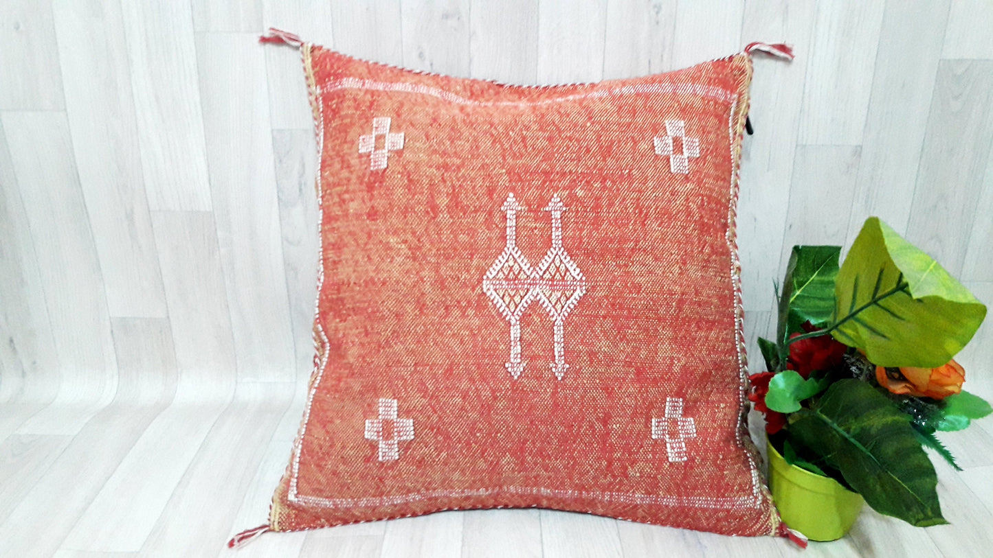 Cactus Silk Pillow Cover, Moroccan Boho Throw Pillow ,Hand Woven Berber Pillow, Sabra Cactus Silk Cushion Cover,Pillow,Cushion.Home Decor