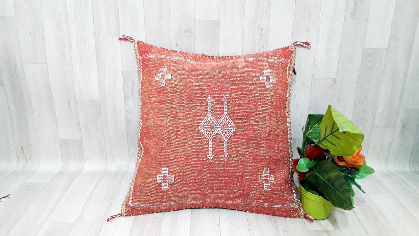 Cactus Silk Pillow Cover, Moroccan Boho Throw Pillow ,Hand Woven Berber Pillow, Sabra Cactus Silk Cushion Cover,Pillow,Cushion.Home Decor