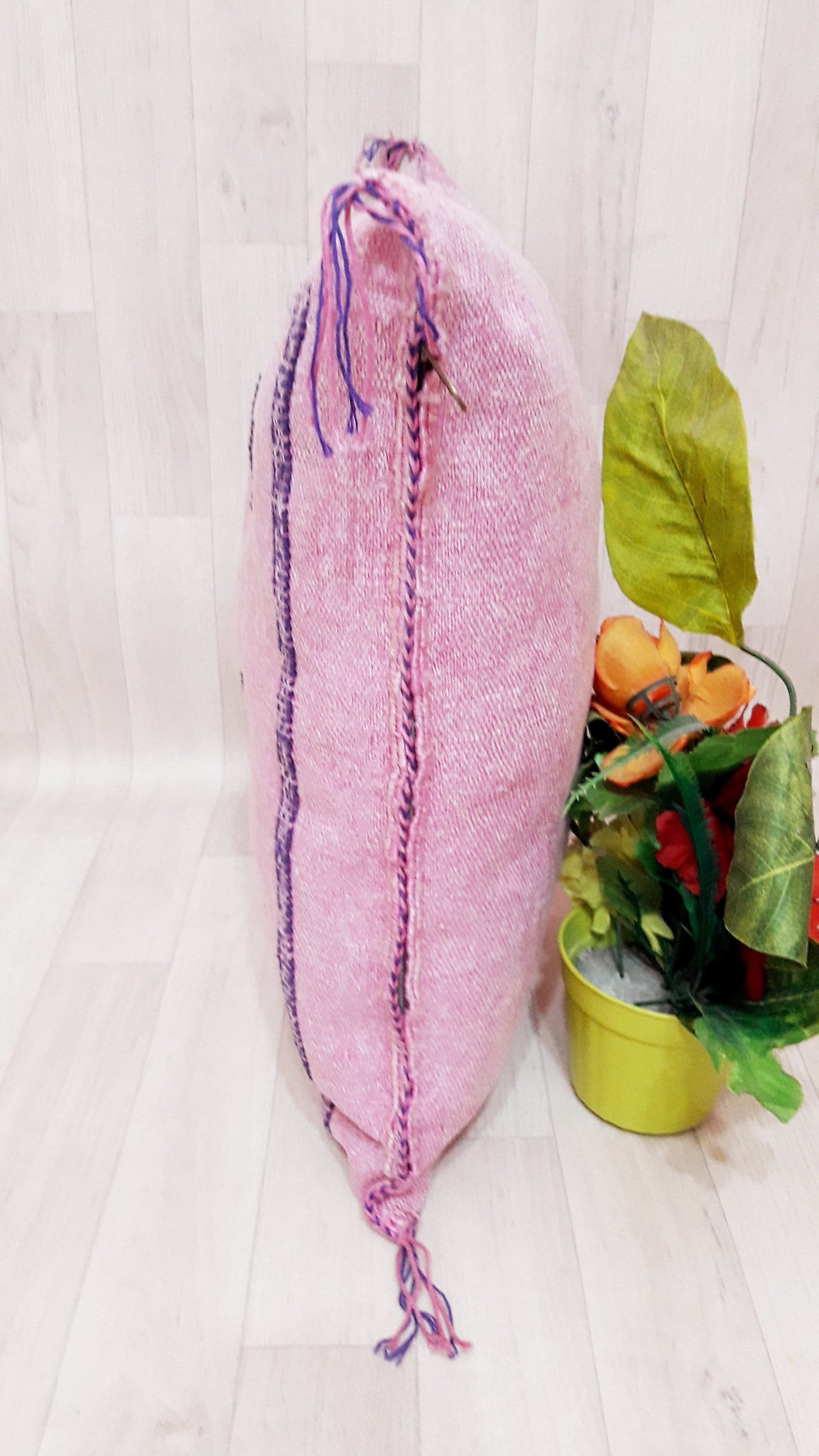 Pink Cactus Silk Pillow Cover, Moroccan Boho Throw Pillow , Hand Woven Berber Pillow, Sabra Cactus Silk Cushion,Home Decor