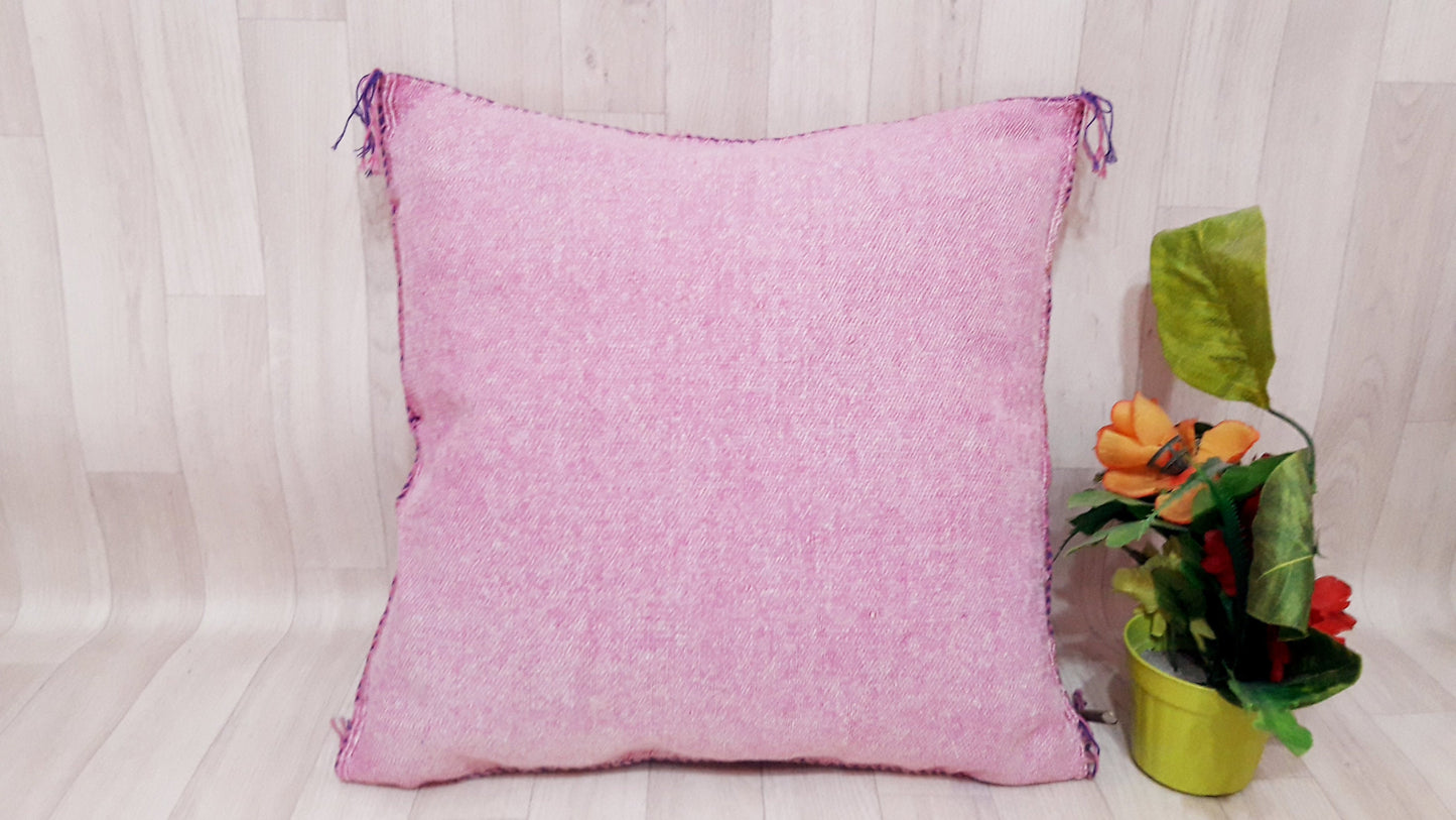 Pink Cactus Silk Pillow Cover, Moroccan Boho Throw Pillow , Hand Woven Berber Pillow, Sabra Cactus Silk Cushion,Home Decor