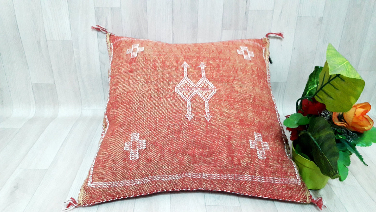 Cactus Silk Pillow Cover, Moroccan Boho Throw Pillow ,Hand Woven Berber Pillow, Sabra Cactus Silk Cushion Cover,Pillow,Cushion.Home Decor