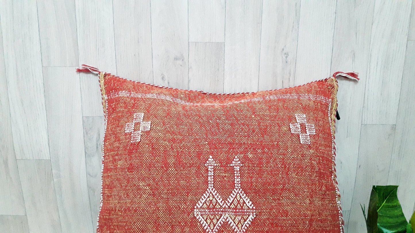 Cactus Silk Pillow Cover, Moroccan Boho Throw Pillow ,Hand Woven Berber Pillow, Sabra Cactus Silk Cushion Cover,Pillow,Cushion.Home Decor