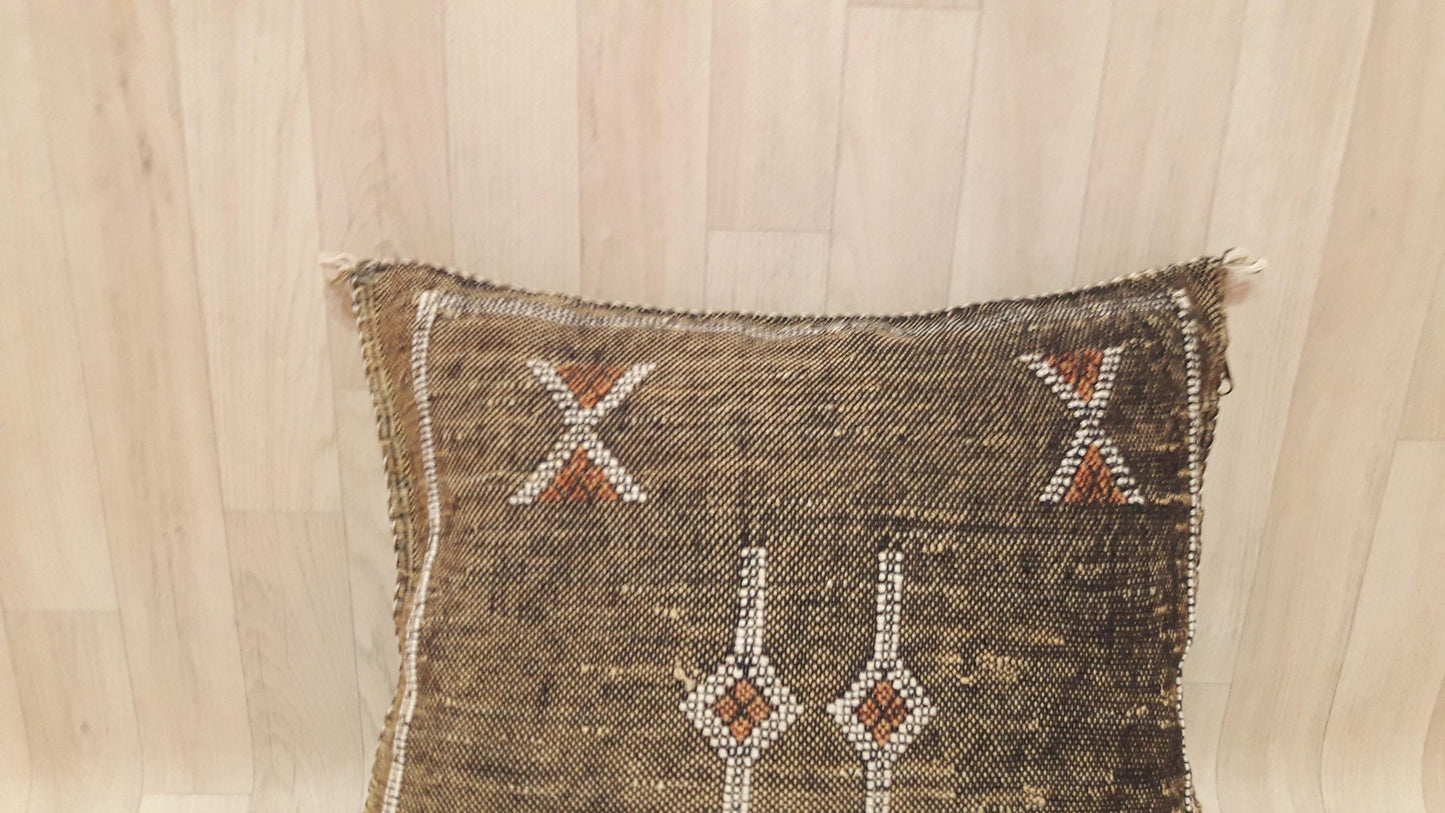Brown Cactus Silk Pillow Cover, Moroccan Boho Throw Pillow , Morocco Handmade Pillow, Sabra Cactus Silk Cushion,Home Decor