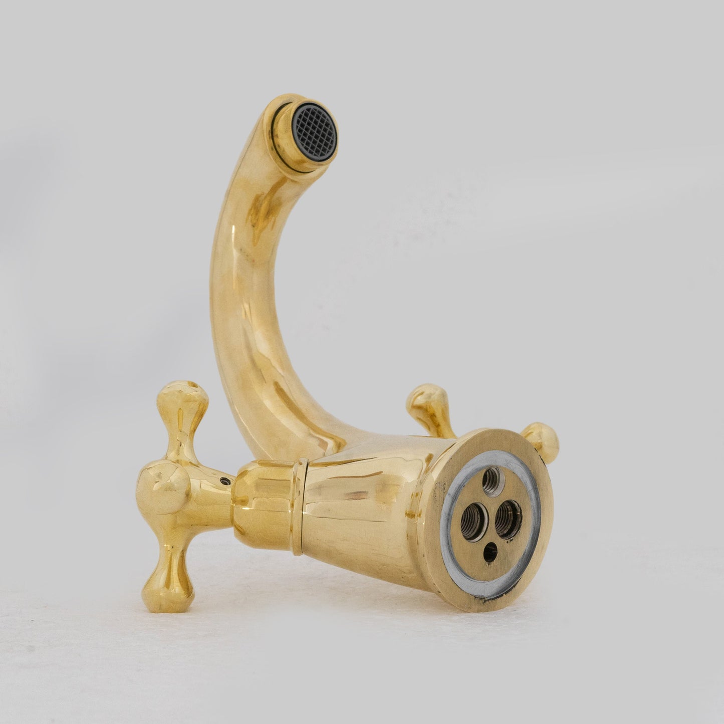 Single-Hole Unlacquered Brass Bathroom Sink Vanity Faucet with Double Simple Cross Handles