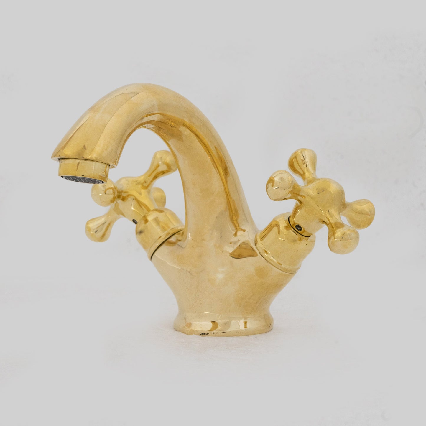 Single-Hole Unlacquered Brass Bathroom Sink Vanity Faucet with Double Simple Cross Handles