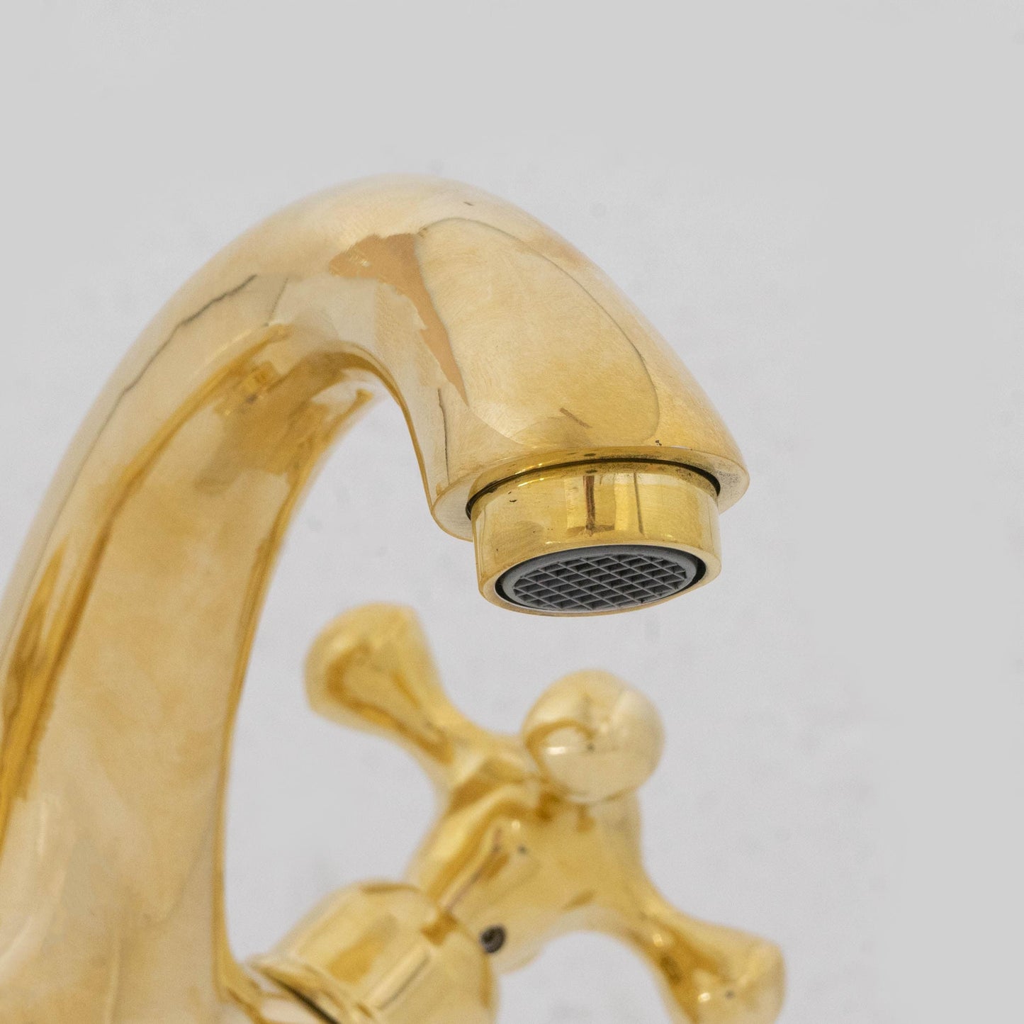 Single-Hole Unlacquered Brass Bathroom Sink Vanity Faucet with Double Simple Cross Handles