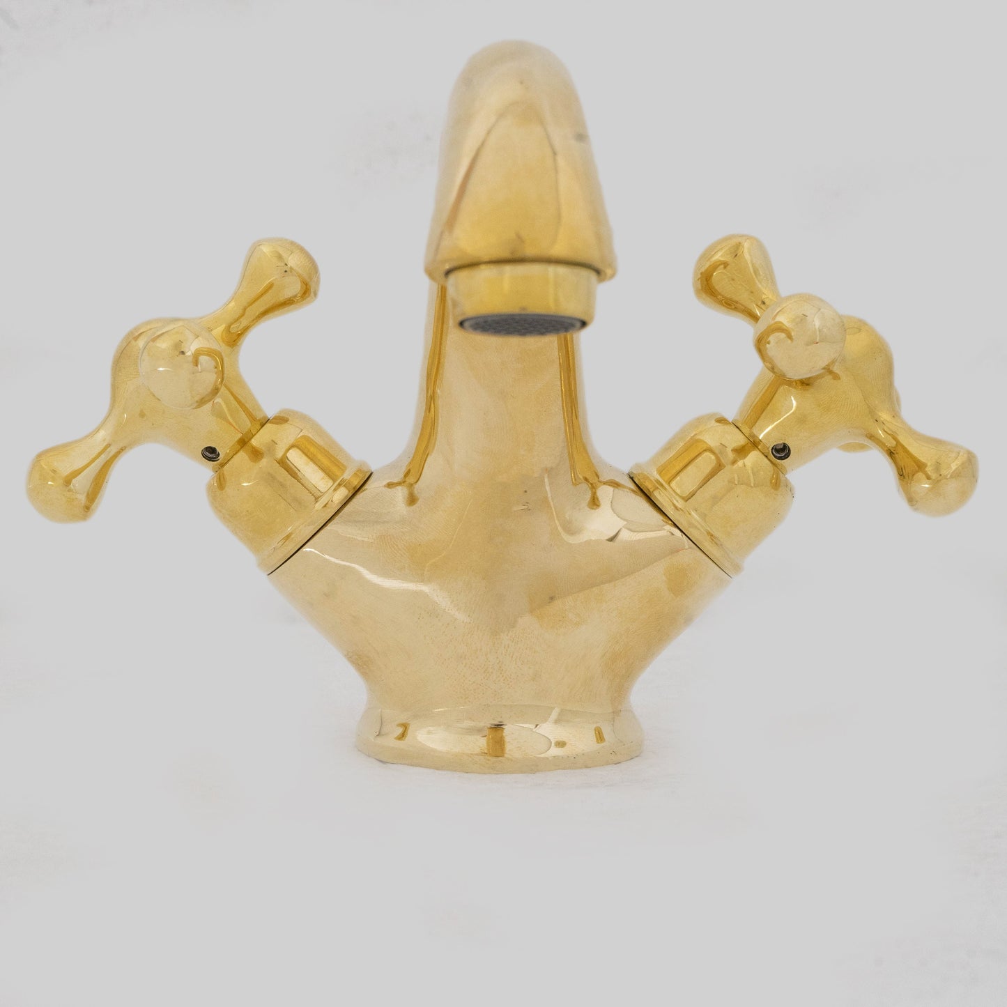 Single-Hole Unlacquered Brass Bathroom Sink Vanity Faucet with Double Simple Cross Handles