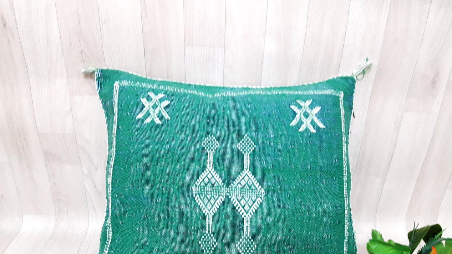 Cactus Silk Cushion Cover - Green Sabra Pillow - Handmade Morocco Cushion
