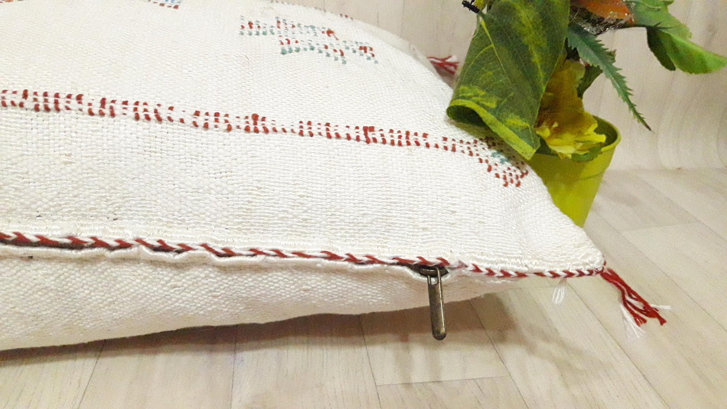 Cactus Silk Cushion Cover - White Sabra Pillow - Handmade Morocco Cushion . Moroccan Sabra Cushion