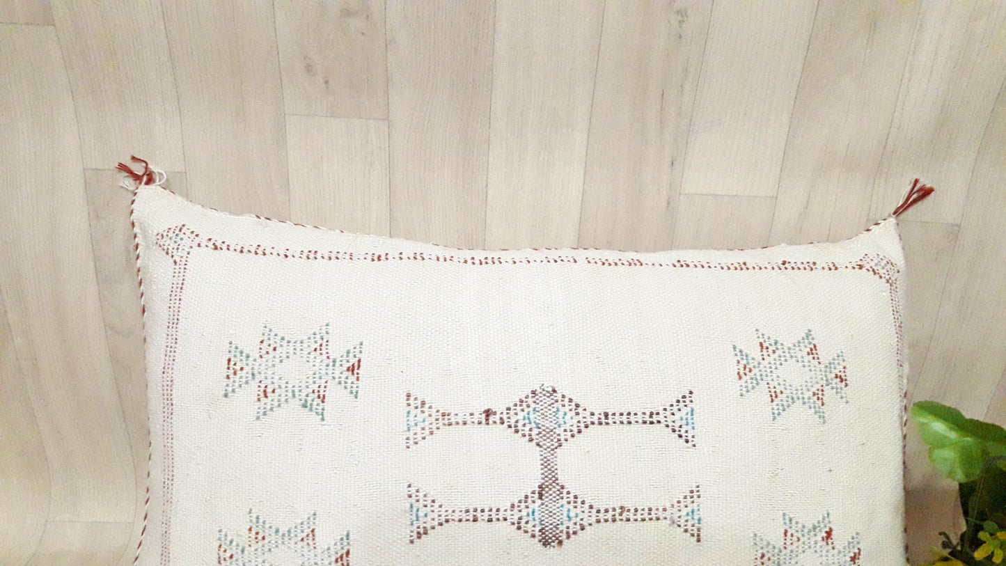 Cactus Silk Cushion Cover - White Sabra Pillow - Handmade Morocco Cushion . Moroccan Sabra Cushion
