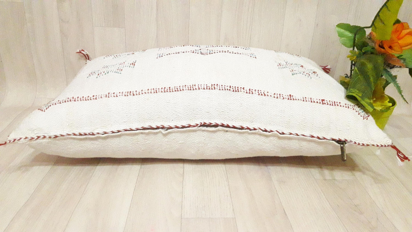 Cactus Silk Cushion Cover - White Sabra Pillow - Handmade Morocco Cushion . Moroccan Sabra Cushion