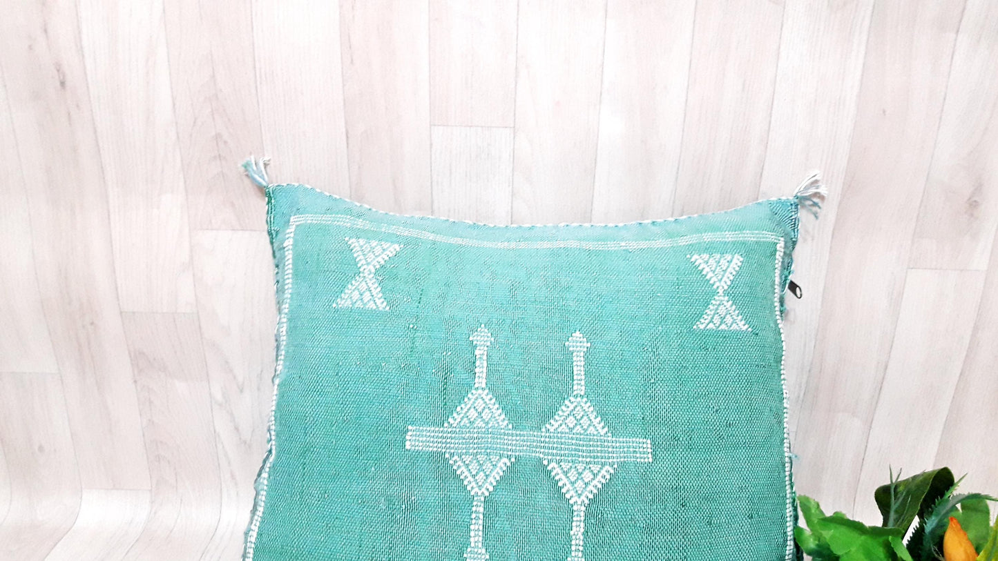 Cactus Silk Pillow Cover - Green Sabra Pillow - Handmade Morocco Cushion