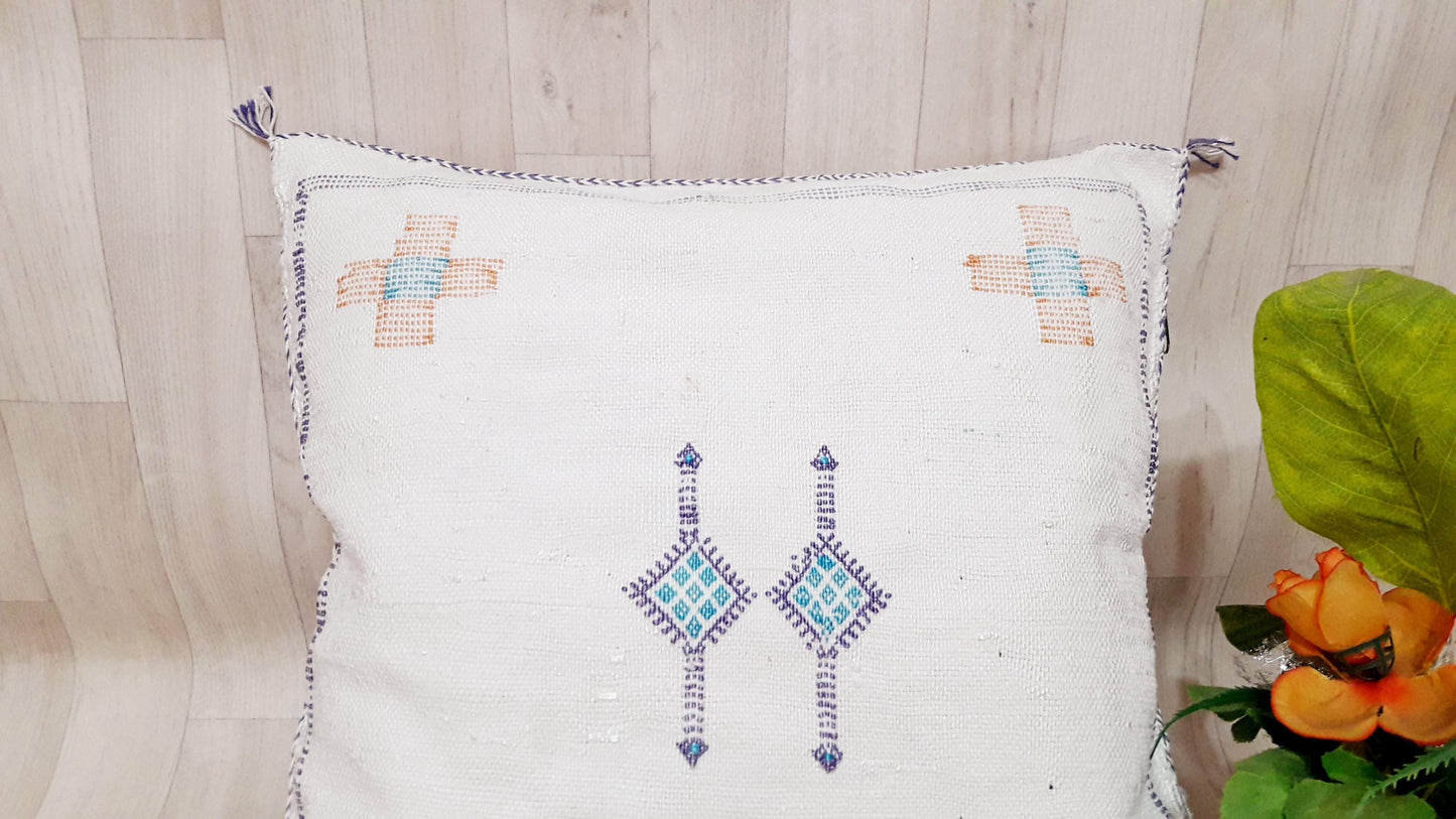 Cactus Silk Pillow Cover - White Sabra Pillow - Handmade Morocco Cushion.Moroccan Pillow.Home Decord.Dicorative Pillow.Pillow.Cushion