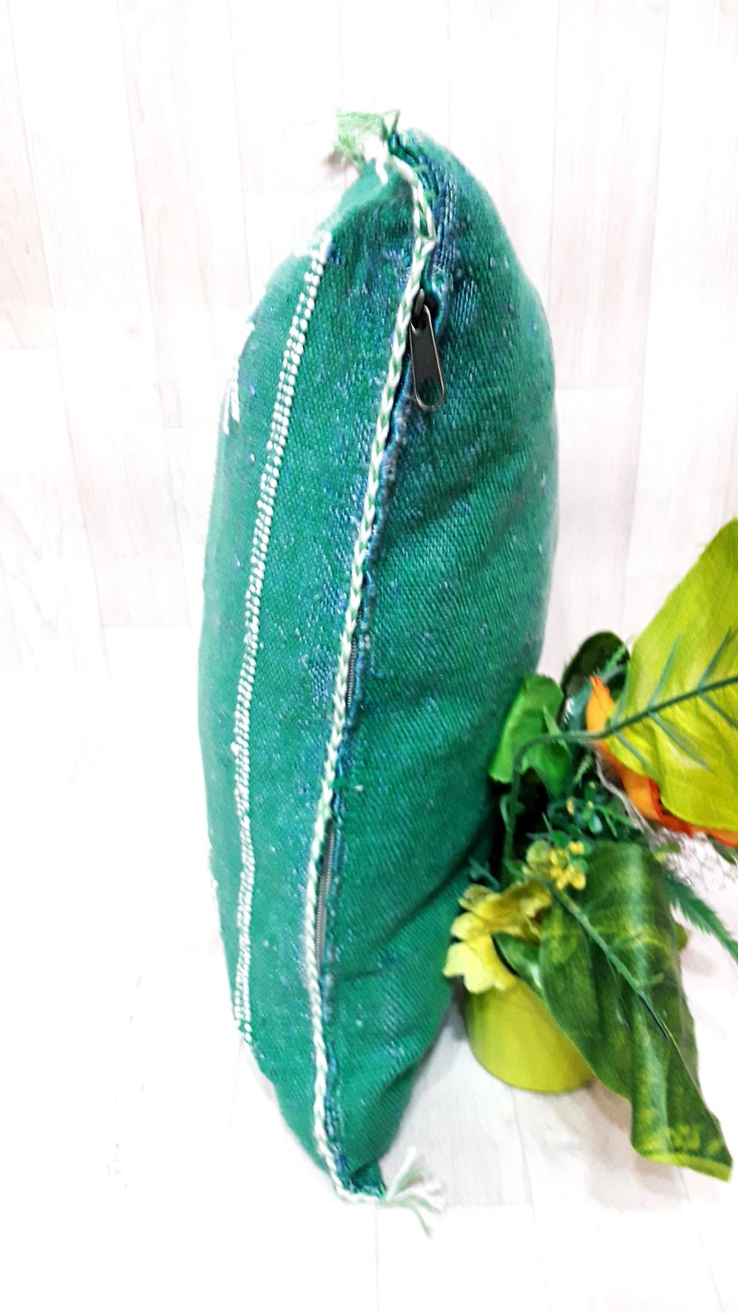 Cactus Silk Cushion Cover - Green Sabra Pillow - Handmade Morocco Cushion