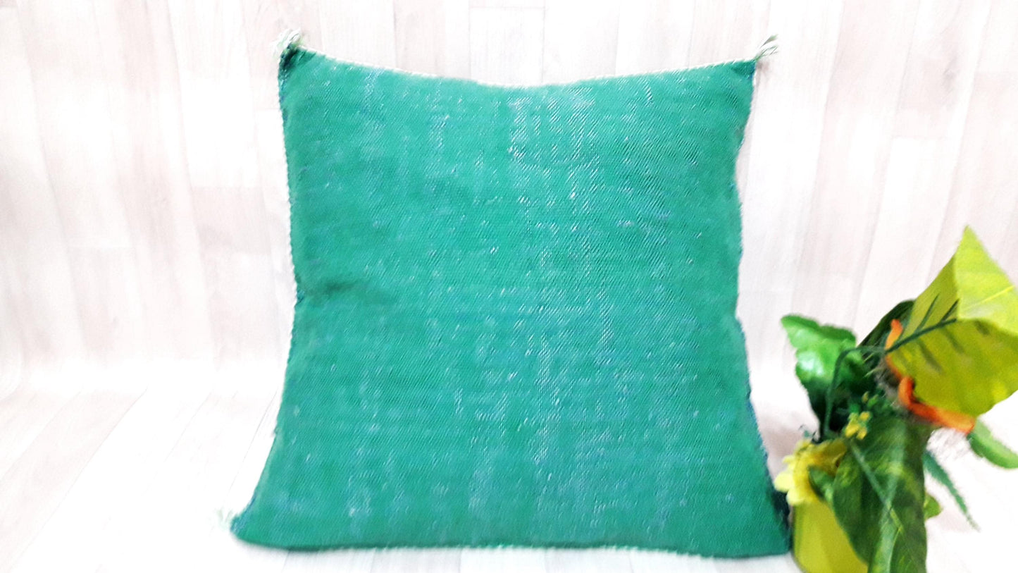 Cactus Silk Cushion Cover - Green Sabra Pillow - Handmade Morocco Cushion