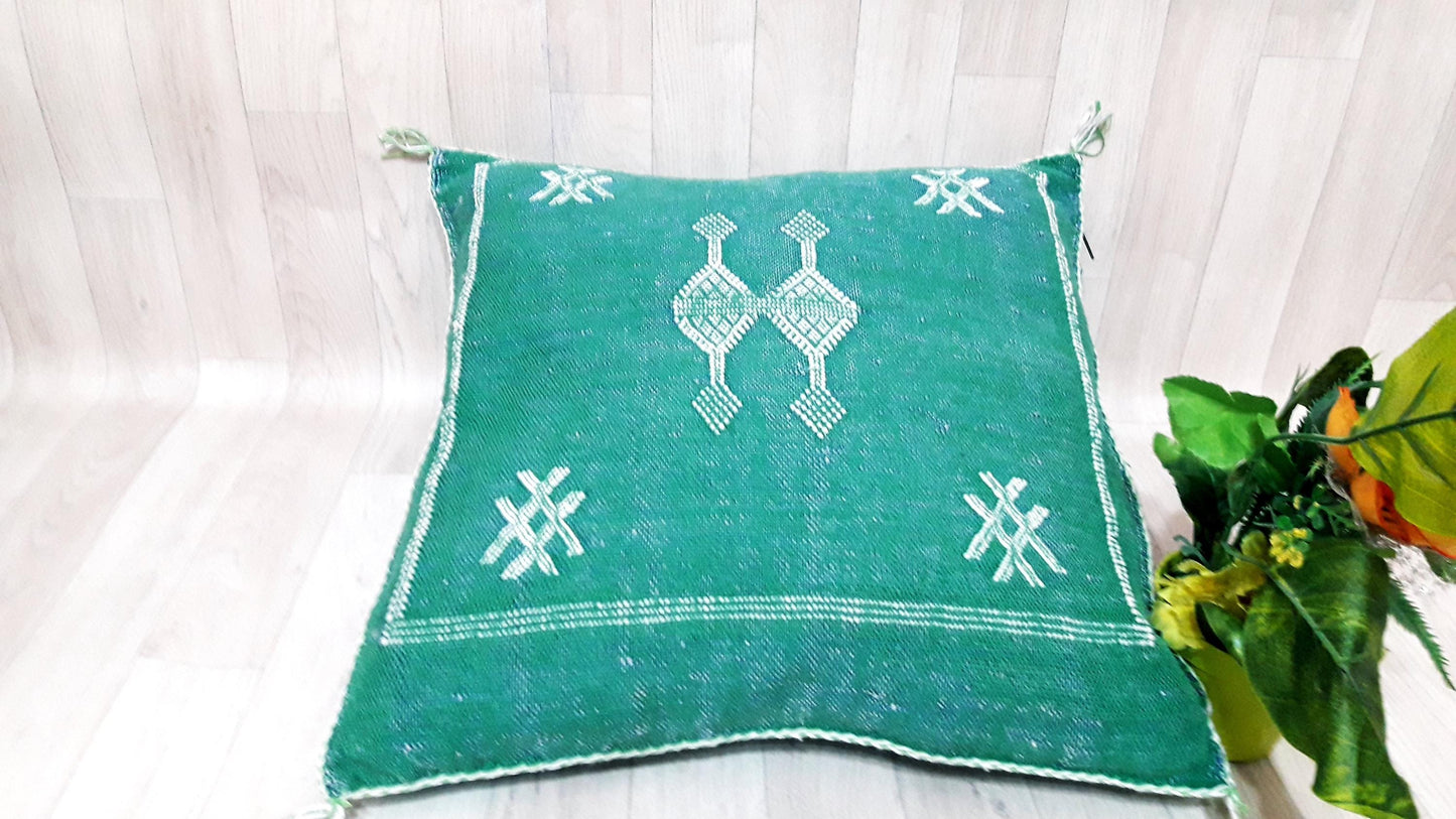 Cactus Silk Cushion Cover - Green Sabra Pillow - Handmade Morocco Cushion