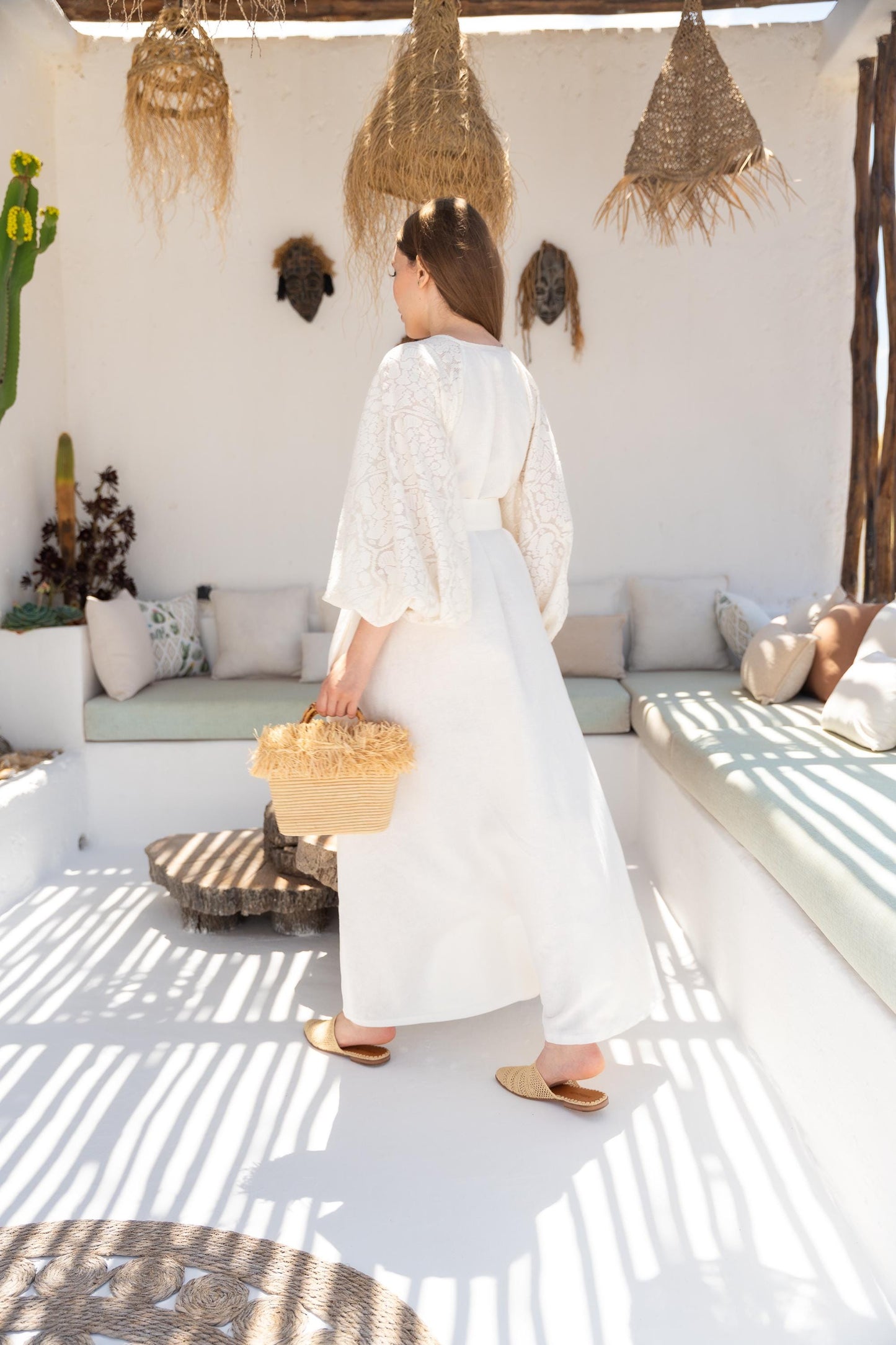 Linen Dress, Women Summer Dress, Maxi Creamy Dress, Vyshyvanka Dress, Boho Chic Kaftan