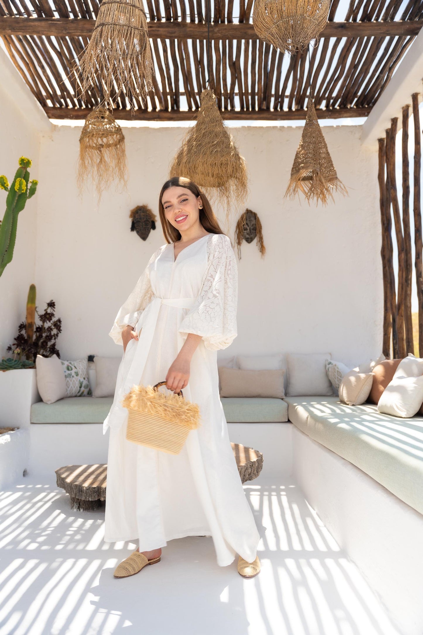 Linen Dress, Women Summer Dress, Maxi Creamy Dress, Vyshyvanka Dress, Boho Chic Kaftan