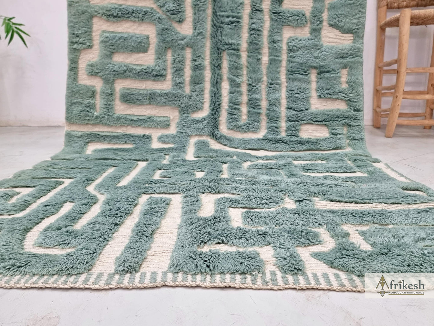 MRIRT BENI RUG, Moroccan Custom Made Rug, Hand Tufted Grayish Cyan Rug, Luxury Berber Carpet, Shaggy Mrirt Area Rug.