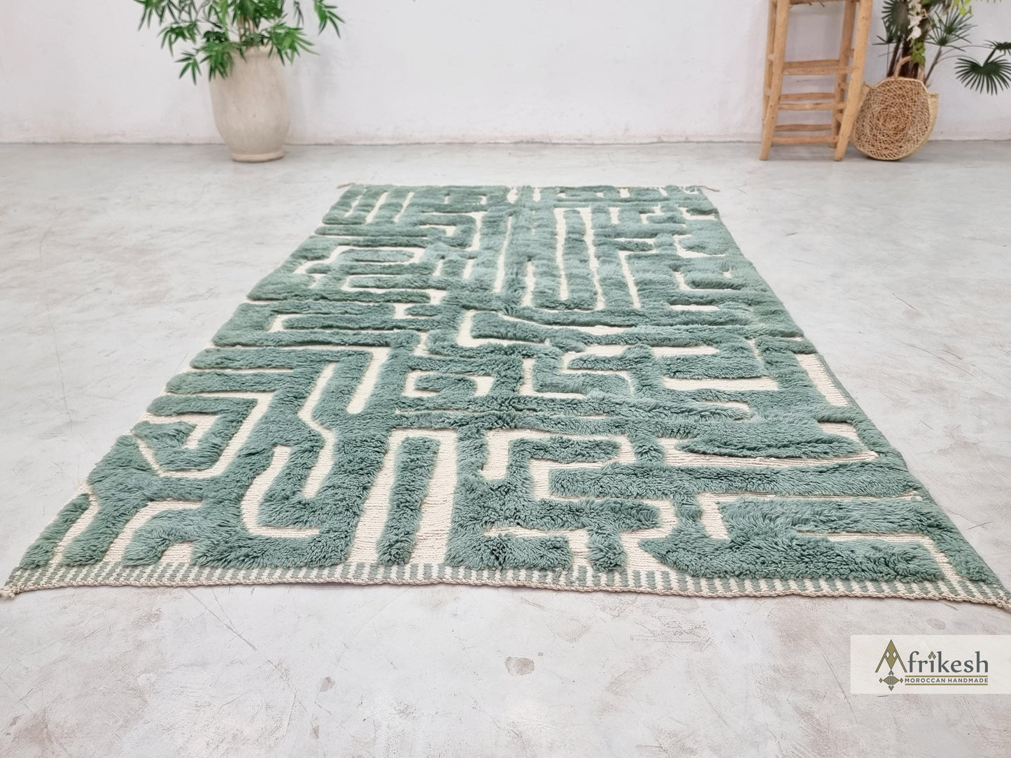 MRIRT BENI RUG, Moroccan Custom Made Rug, Hand Tufted Grayish Cyan Rug, Luxury Berber Carpet, Shaggy Mrirt Area Rug.