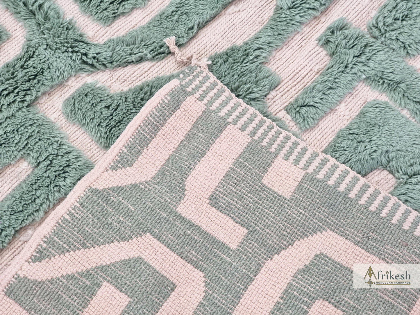 MRIRT BENI RUG, Moroccan Custom Made Rug, Hand Tufted Grayish Cyan Rug, Luxury Berber Carpet, Shaggy Mrirt Area Rug.