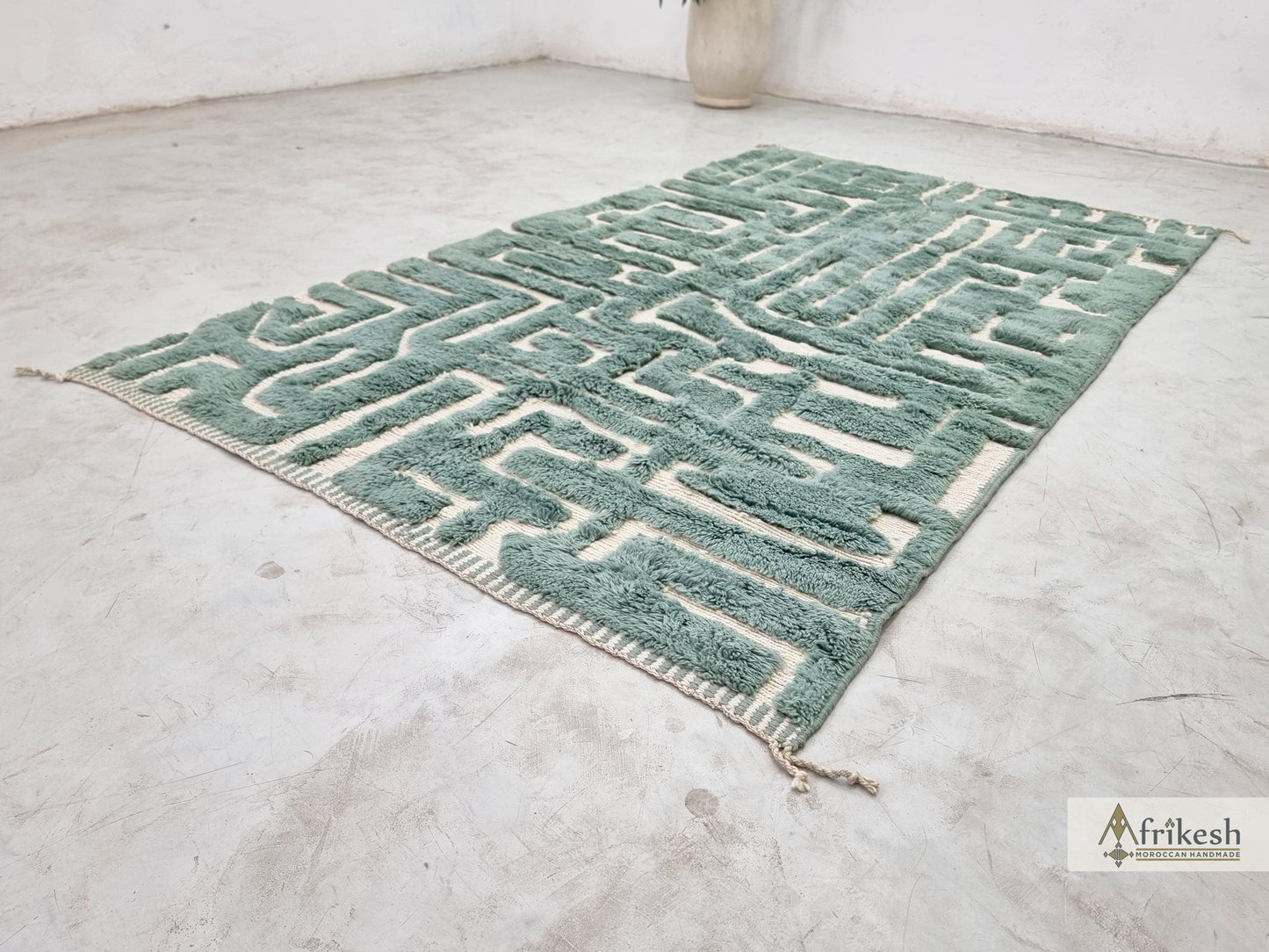 MRIRT BENI RUG, Moroccan Custom Made Rug, Hand Tufted Grayish Cyan Rug, Luxury Berber Carpet, Shaggy Mrirt Area Rug.