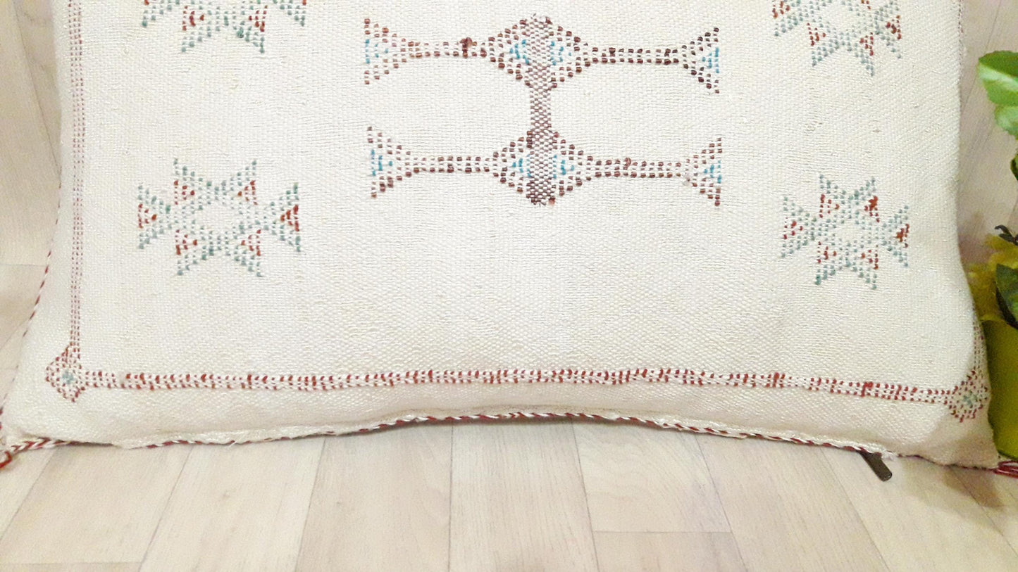Cactus Silk Cushion Cover - White Sabra Pillow - Handmade Morocco Cushion . Moroccan Sabra Cushion