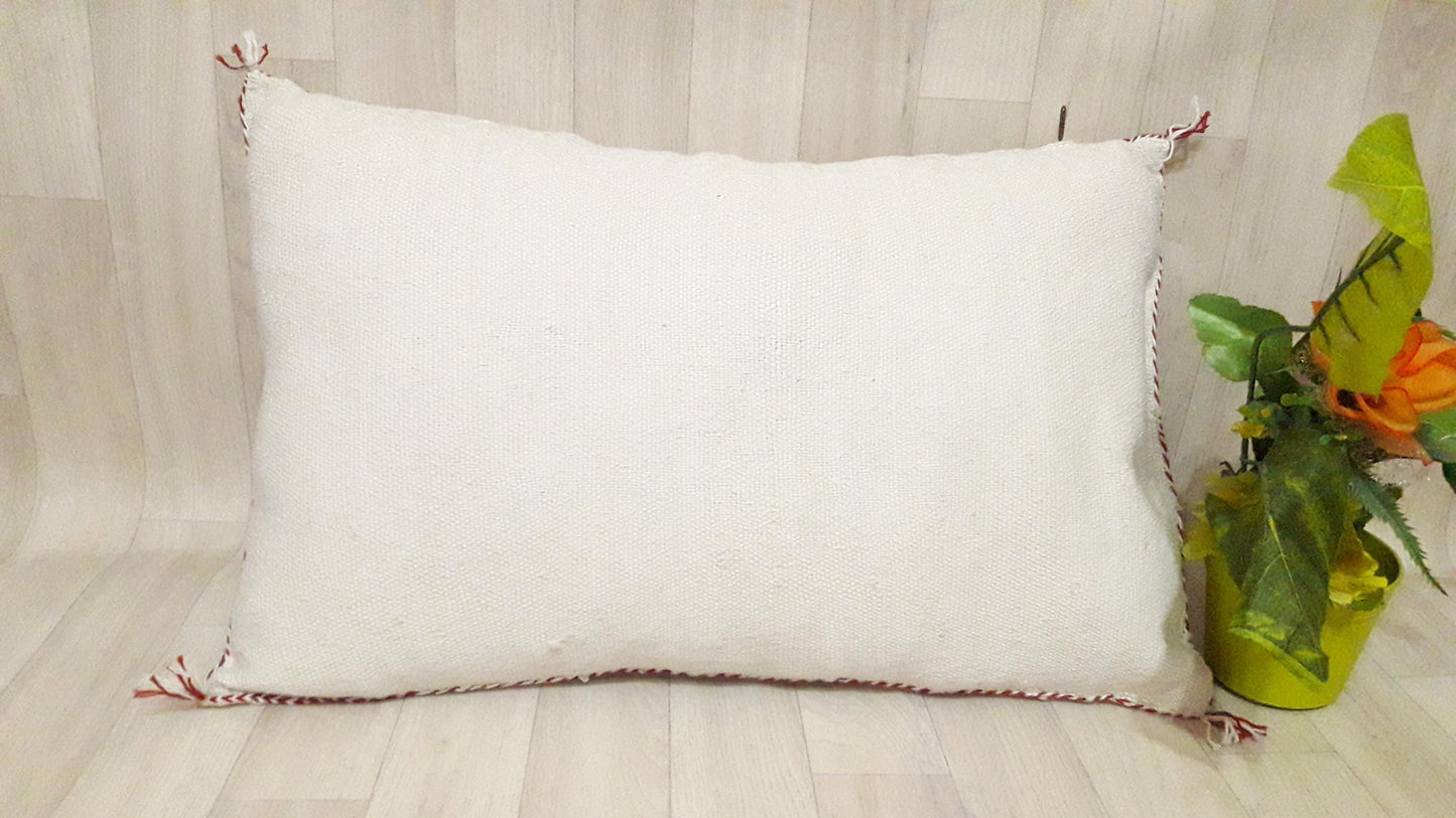 Cactus Silk Cushion Cover - White Sabra Pillow - Handmade Morocco Cushion . Moroccan Sabra Cushion