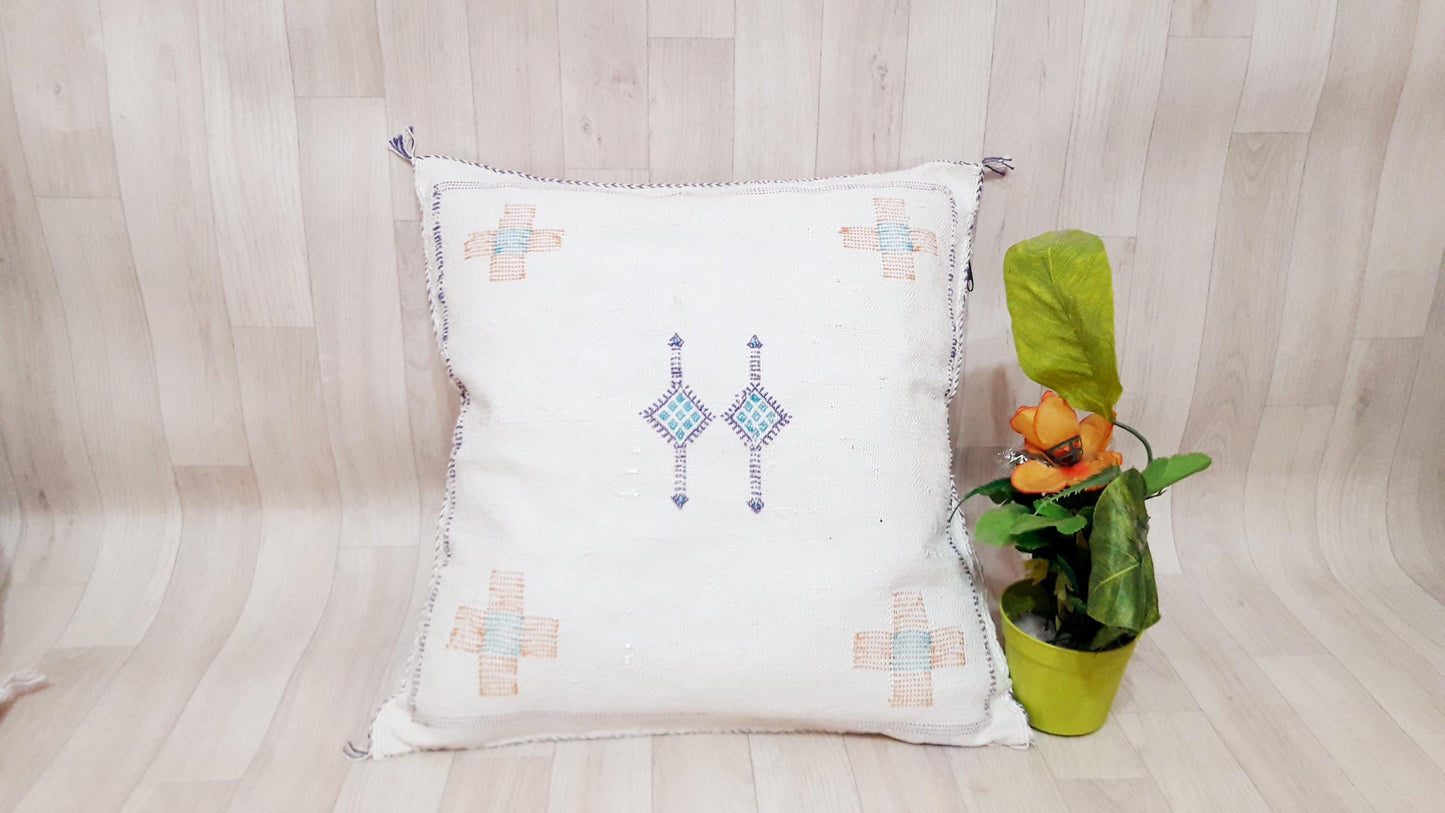 Cactus Silk Pillow Cover - White Sabra Pillow - Handmade Morocco Cushion.Moroccan Pillow.Home Decord.Dicorative Pillow.Pillow.Cushion