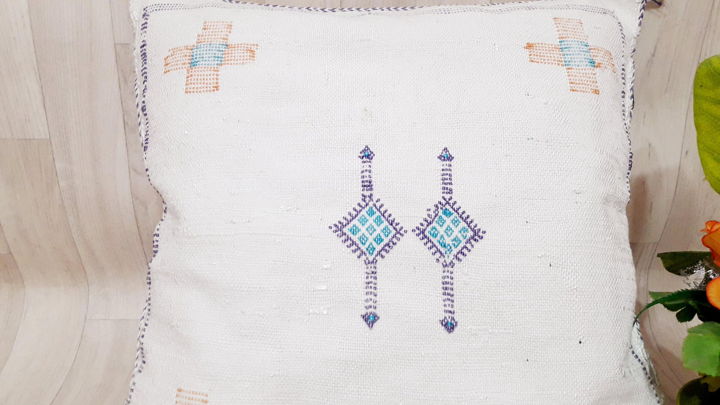 Cactus Silk Pillow Cover - White Sabra Pillow - Handmade Morocco Cushion.Moroccan Pillow.Home Decord.Dicorative Pillow.Pillow.Cushion
