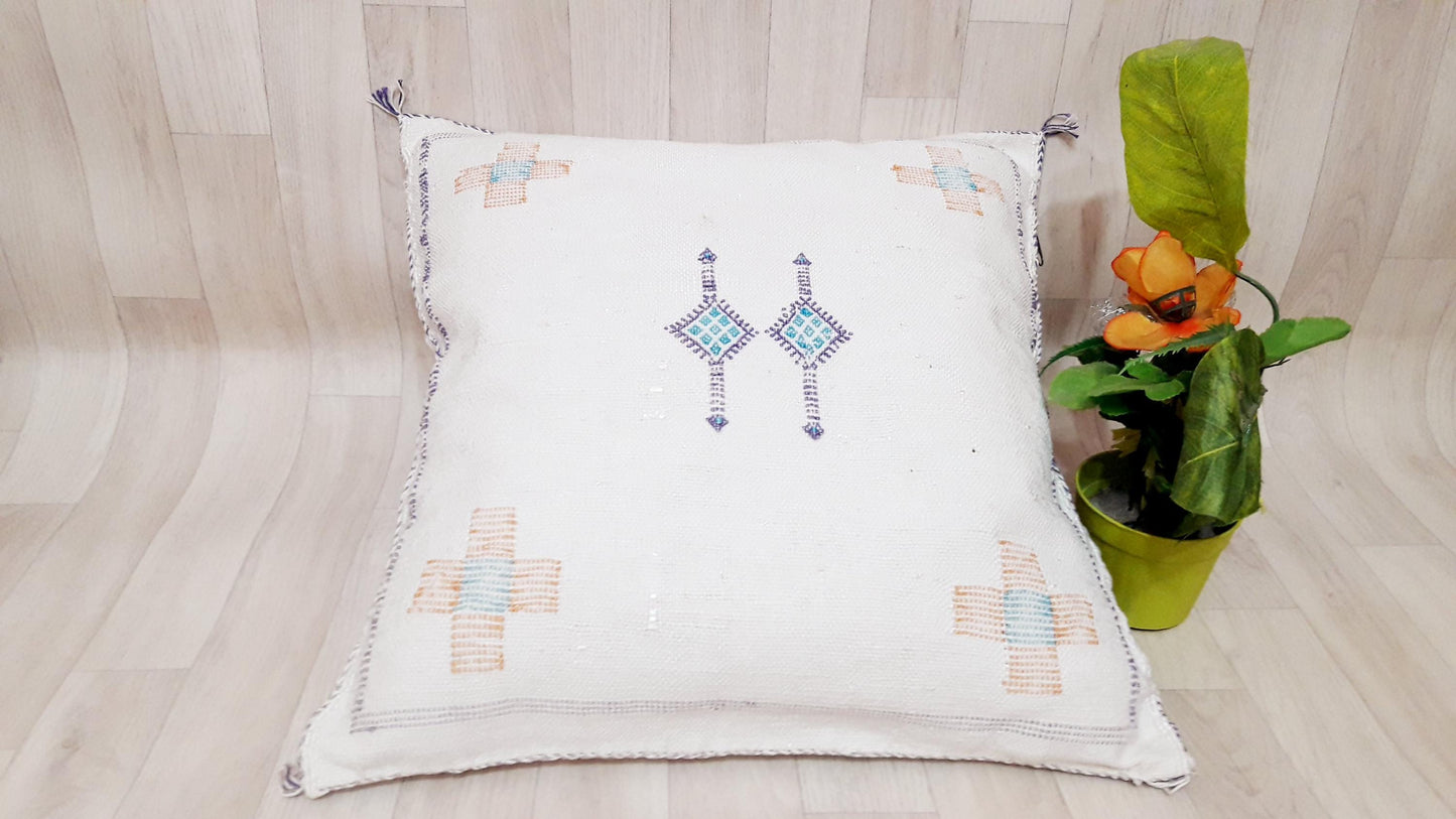 Cactus Silk Pillow Cover - White Sabra Pillow - Handmade Morocco Cushion.Moroccan Pillow.Home Decord.Dicorative Pillow.Pillow.Cushion