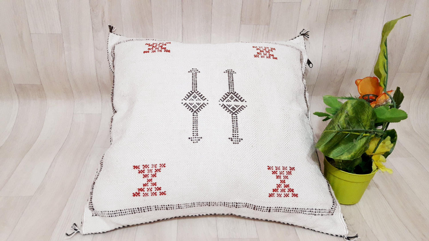 White Color Cactus Silk Pillow Cover, Moroccan Boho Throw Pillow ,Hand Woven Berber Pillow, Sabra Cactus Silk Cushion Cover,Pillow,Cushion