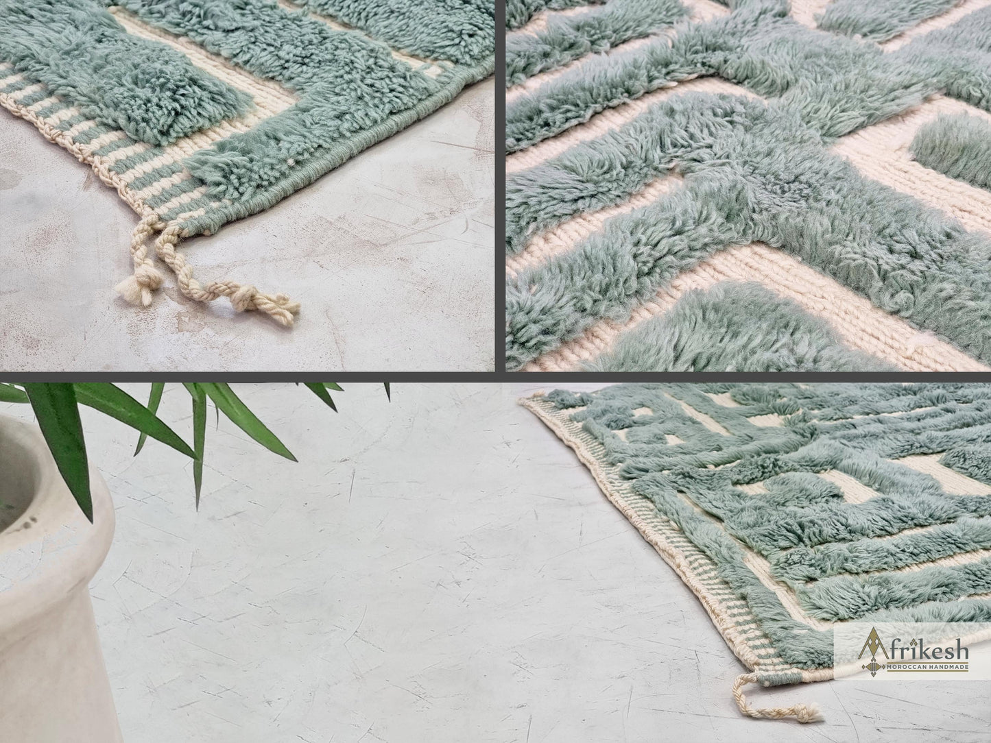 MRIRT BENI RUG, Moroccan Custom Made Rug, Hand Tufted Grayish Cyan Rug, Luxury Berber Carpet, Shaggy Mrirt Area Rug.