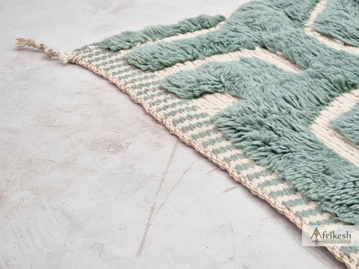 MRIRT BENI RUG, Moroccan Custom Made Rug, Hand Tufted Grayish Cyan Rug, Luxury Berber Carpet, Shaggy Mrirt Area Rug.