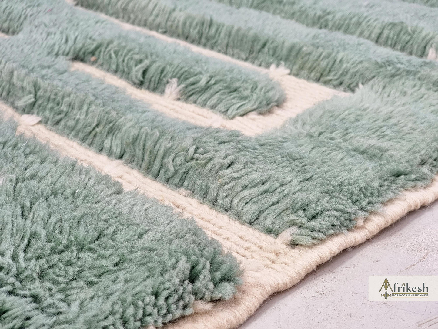 MRIRT BENI RUG, Moroccan Custom Made Rug, Hand Tufted Grayish Cyan Rug, Luxury Berber Carpet, Shaggy Mrirt Area Rug.